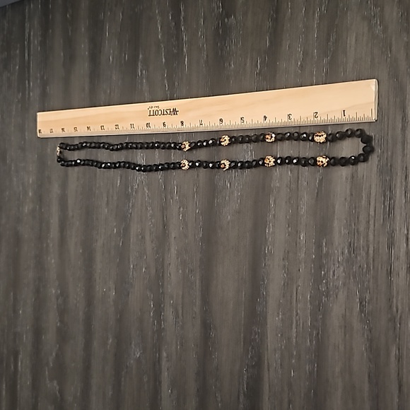 16" Black Bead and Gold, Black and Orange Rhinestone Bead Necklace - Picture 3 of 6